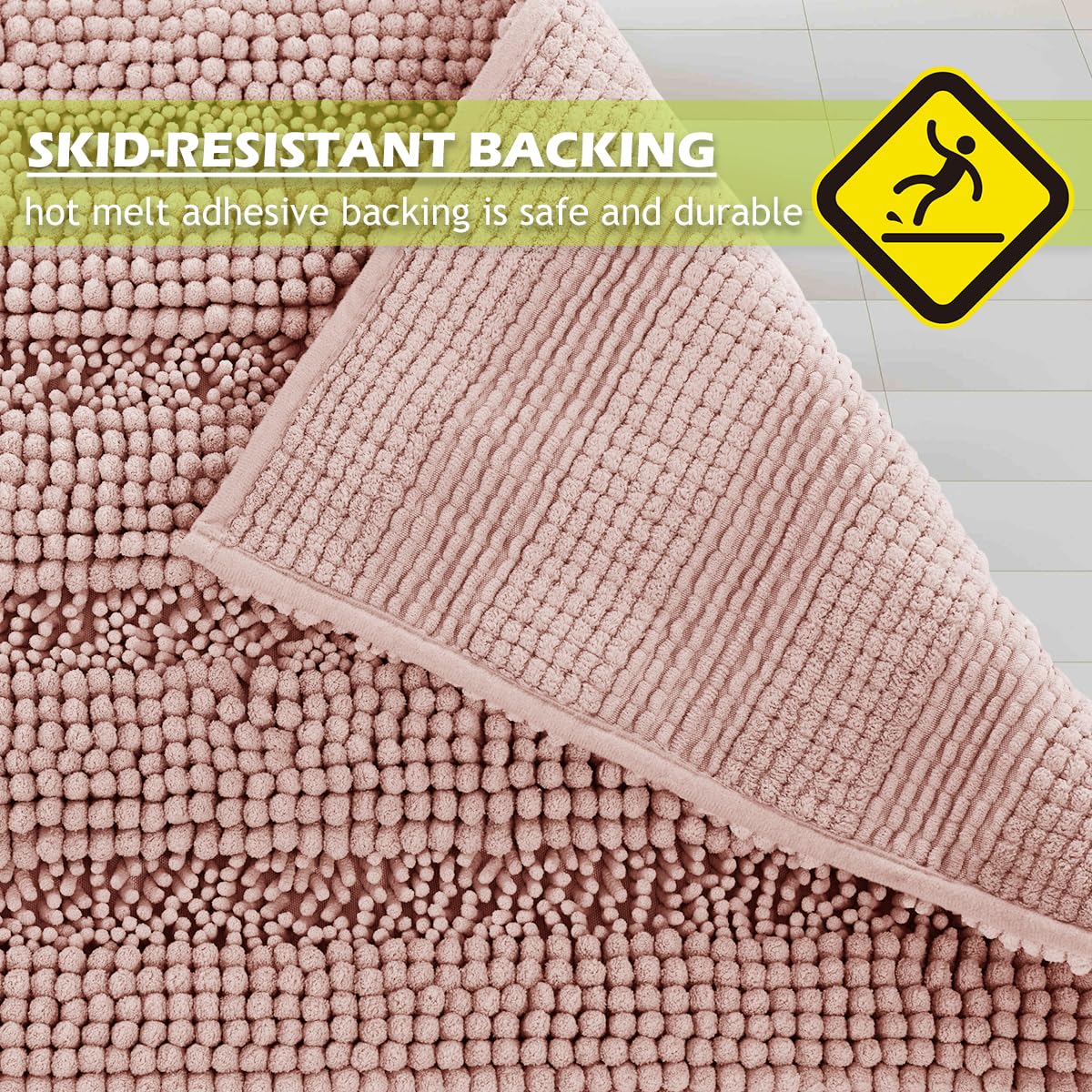 Bath Mat For Bathroom - Soft Shower Rug Farmhouse Quick Drying Washable Absorbent Non-Slip Super Soft Chenile Bathtub Carpet Dec